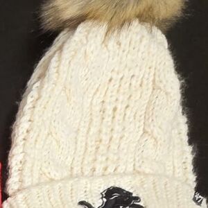Womens Detriot Lions Cream Knit Pom Beanie with Pom Pom
